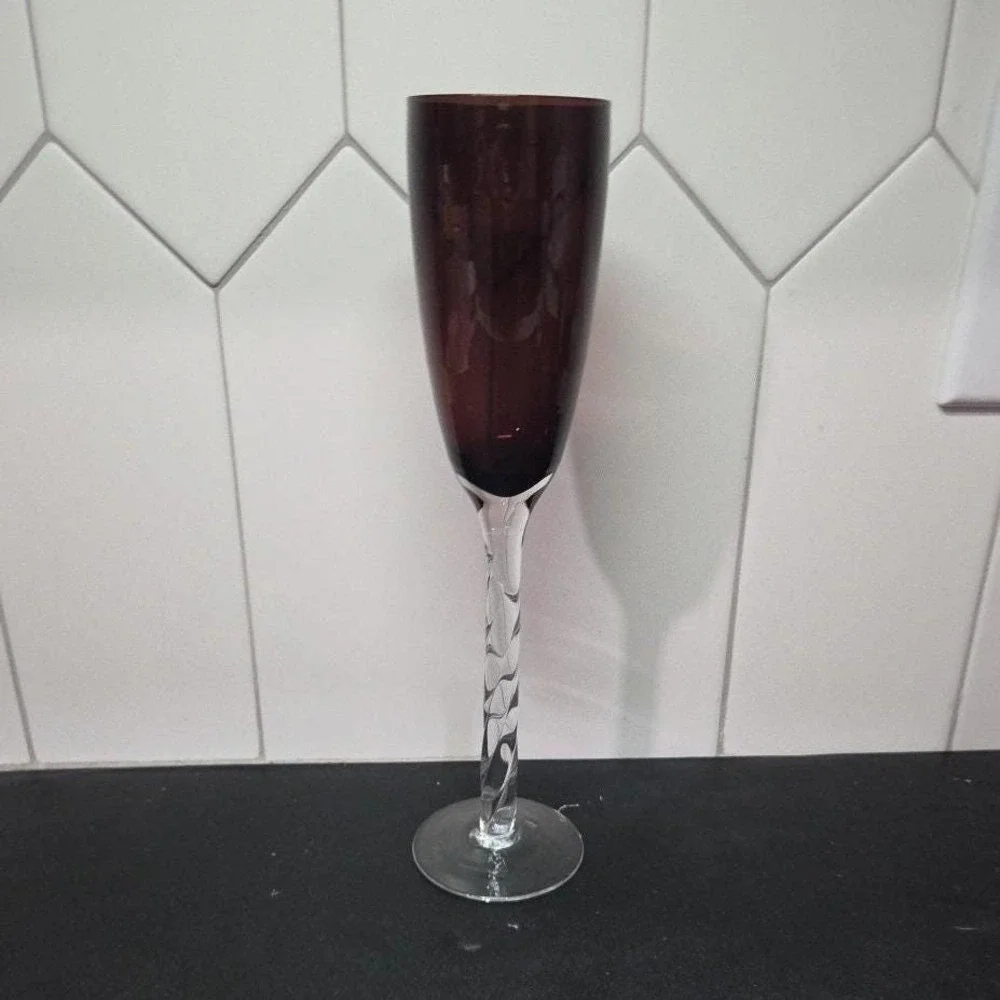 Pier 1 Imports Amethyst‎ Purple Champagne Flute, Vintage Twisted Stem Stemware